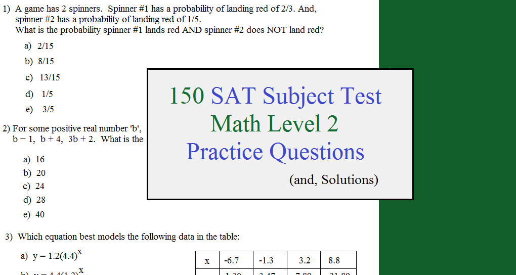 150 sat 2 subject test practice questions
