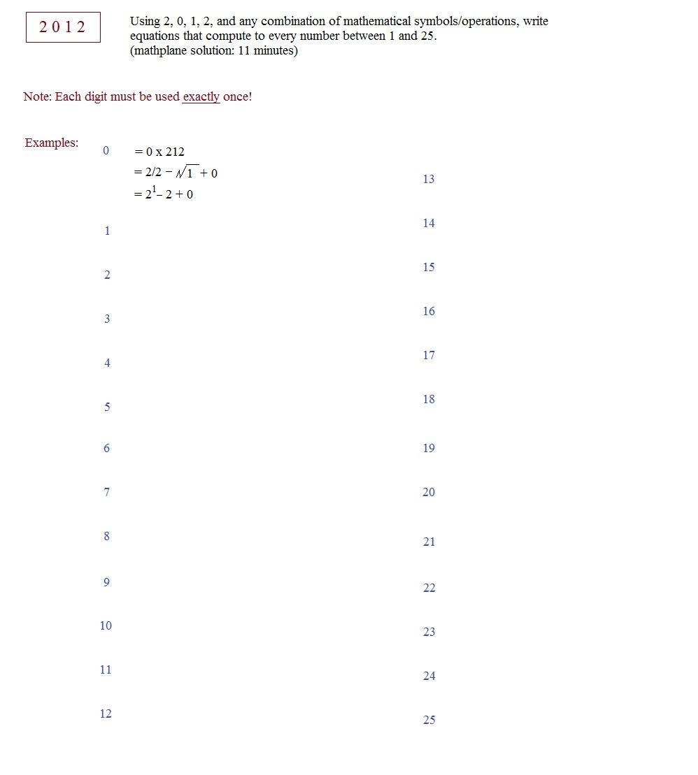 2012 number puzzle